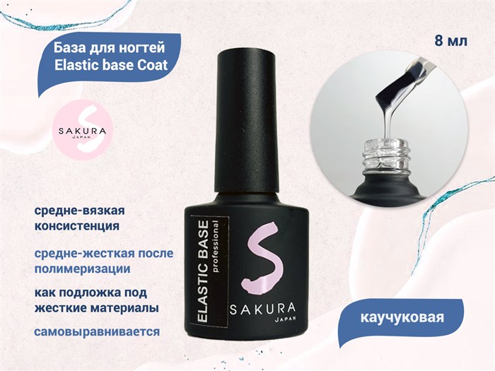 База для ногтей Sakura Elastic base Coat, каучуковая, 8 мл BAS2