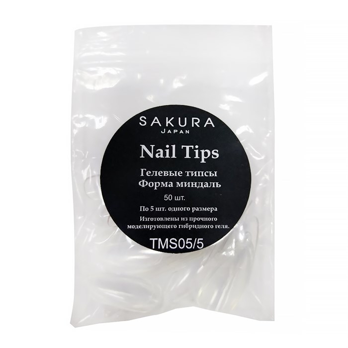 Гелевые типсы Sakura форма миндаль, цвет прозрачный, 50 шт. TMS05/5