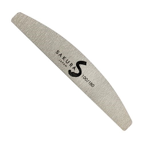 Пилка Sakura для искусственных ногтей серая, форма - полукруглая, абразивность - 100/180 грит spl002
