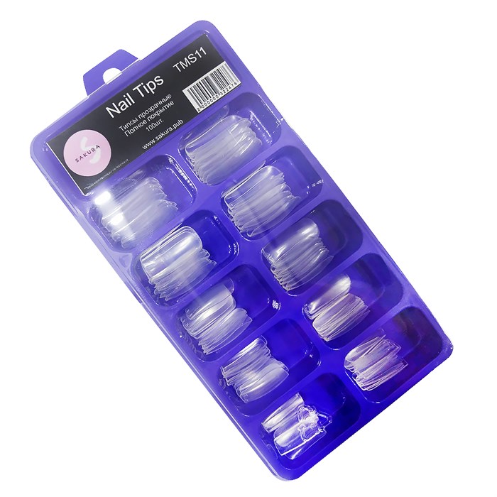 Типсы Sakura полное покрытие, цвет прозрачный, 100 шт. TMS11