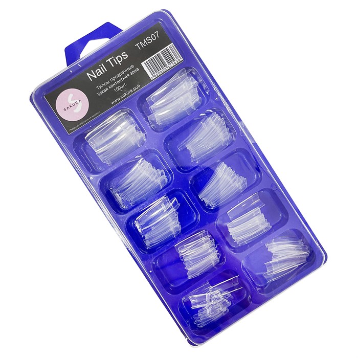 Типсы Sakura узкая контактная зона, цвет прозрачный, 100 шт. TMS07.