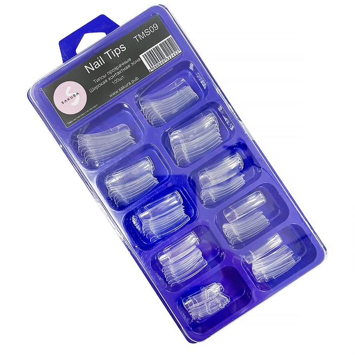 Типсы Sakura широкая контактная зона, цвет прозрачный, 100 шт. TMS09